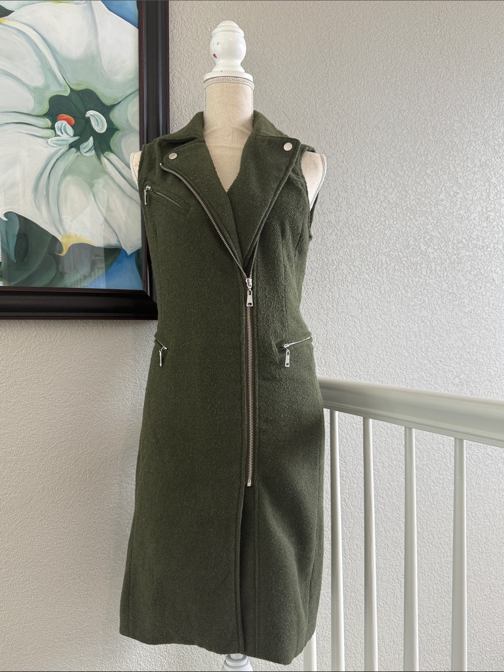 7 For All Mankind Olive Green Sleeveless Zip Blazer Vest Dress
